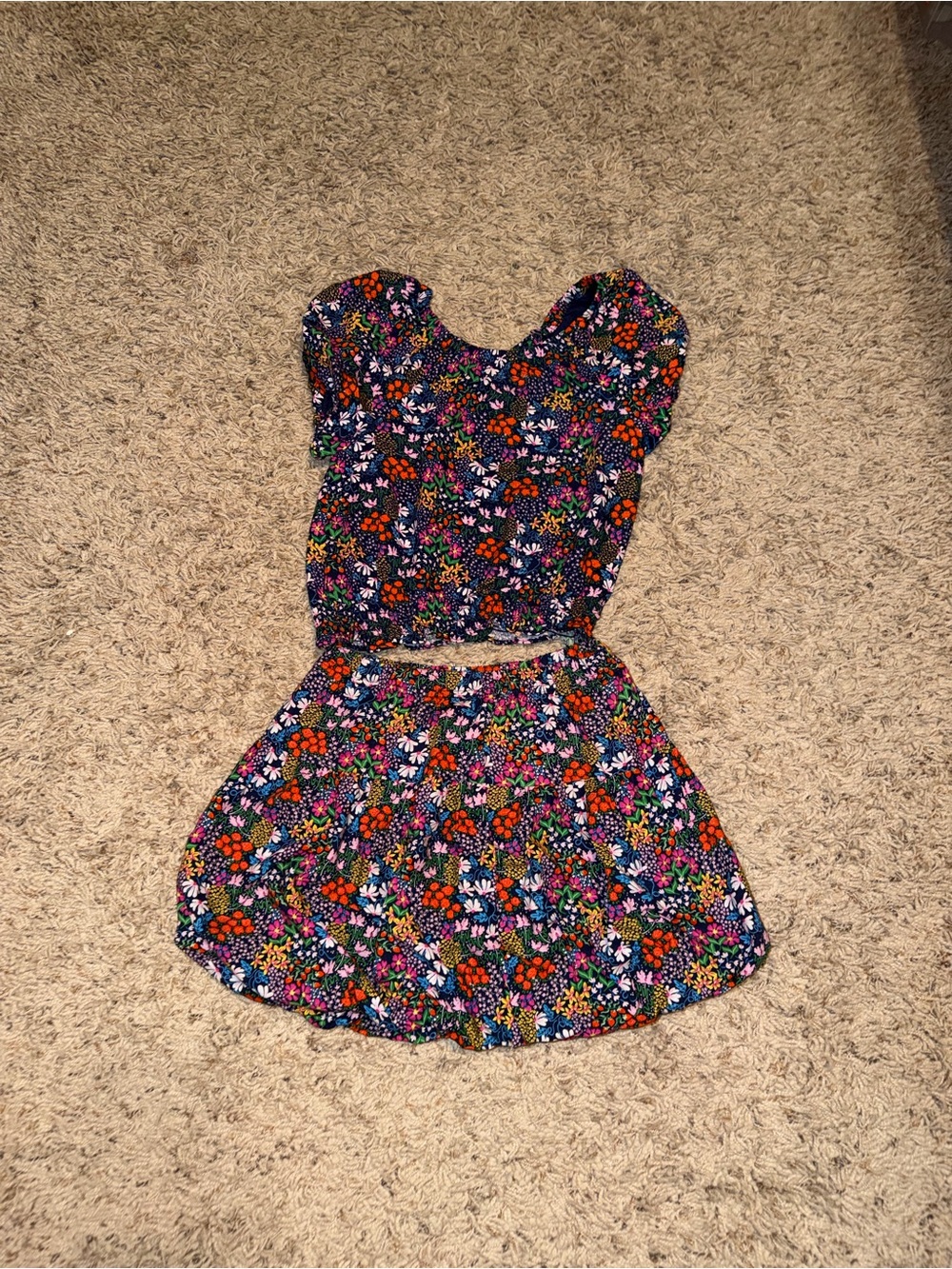 Epic Threads Navy Floral Two-Piece Set with Red, Pink, Green